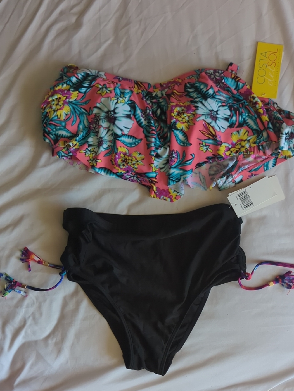 Floral Ruffle Swim Bikini 2pc - Pink Tropical Removable Straps
